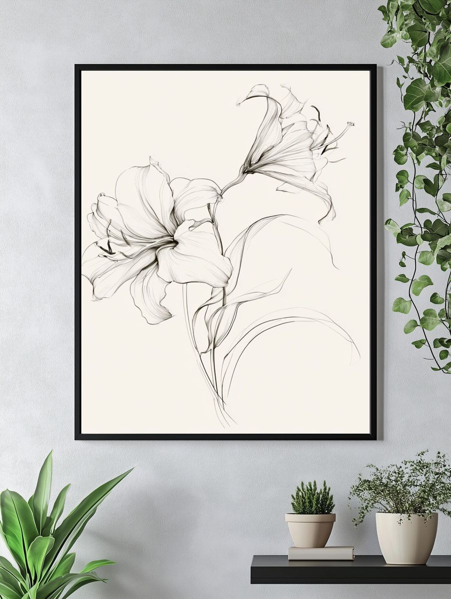Elegant Lily Line Art Poster. — room view 4