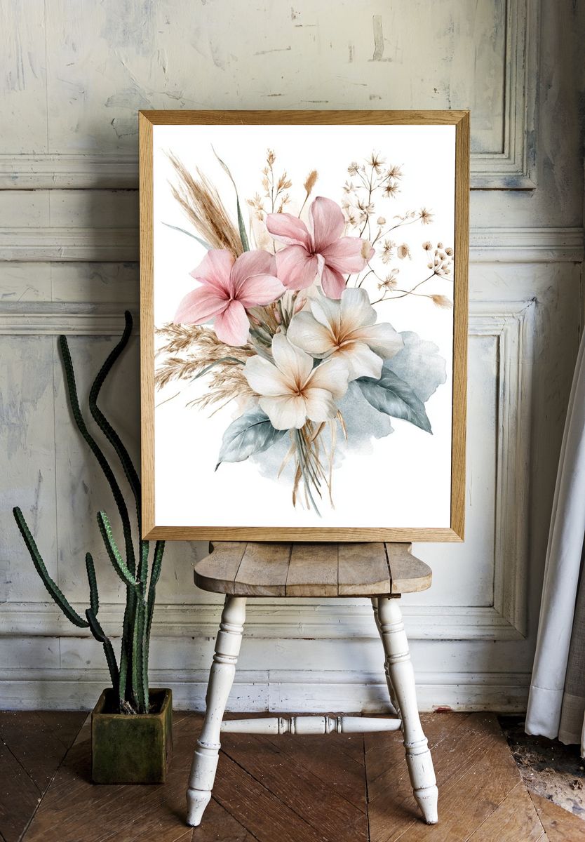 Pastel Floral Bouquet Watercolor Print. room preview