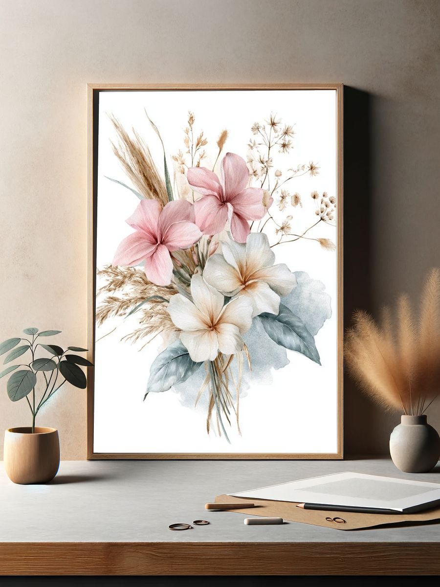 Pastel Floral Bouquet Watercolor Print. — room view 2