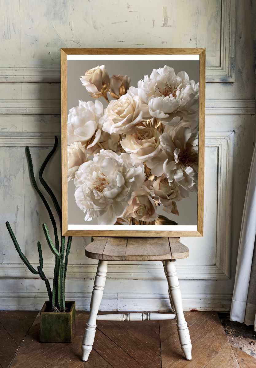 Cream Peonies Botanical Poster. — room view 1