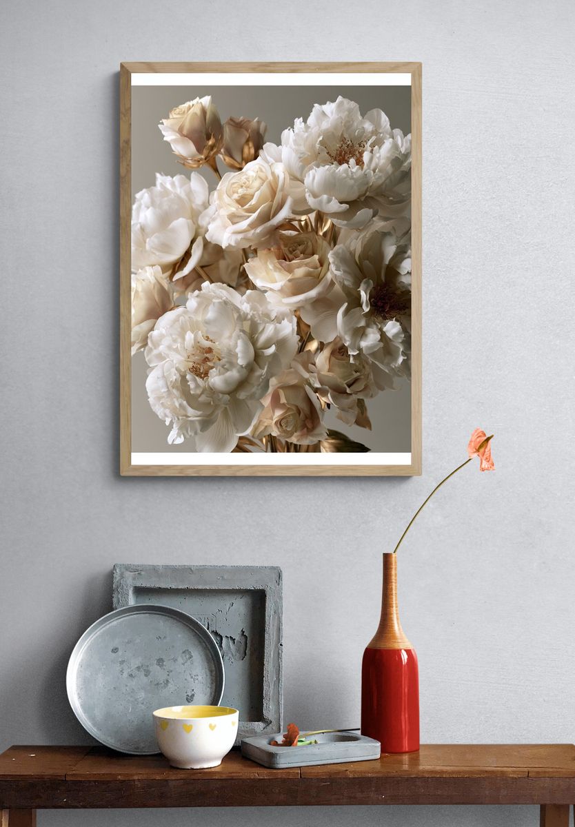 Cream Peonies Botanical Poster. — room view 3