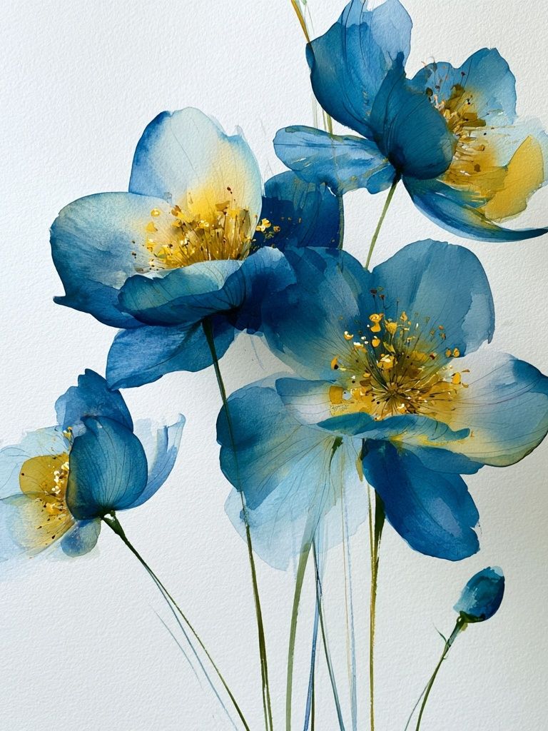 Blue Floral Watercolor Poster. poster detail