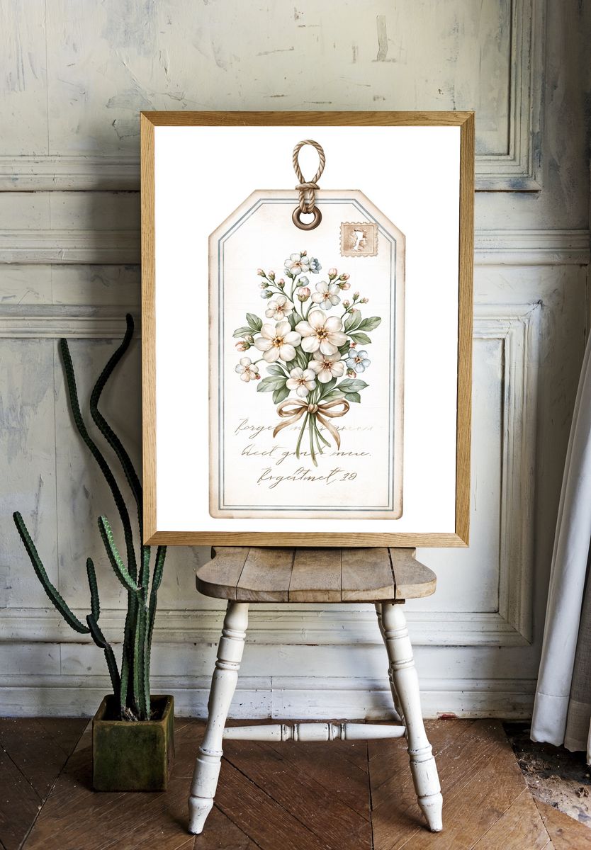 Vintage Floral Tag Poster. — room view 1