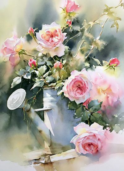 Pink Roses Watercolor Print. poster