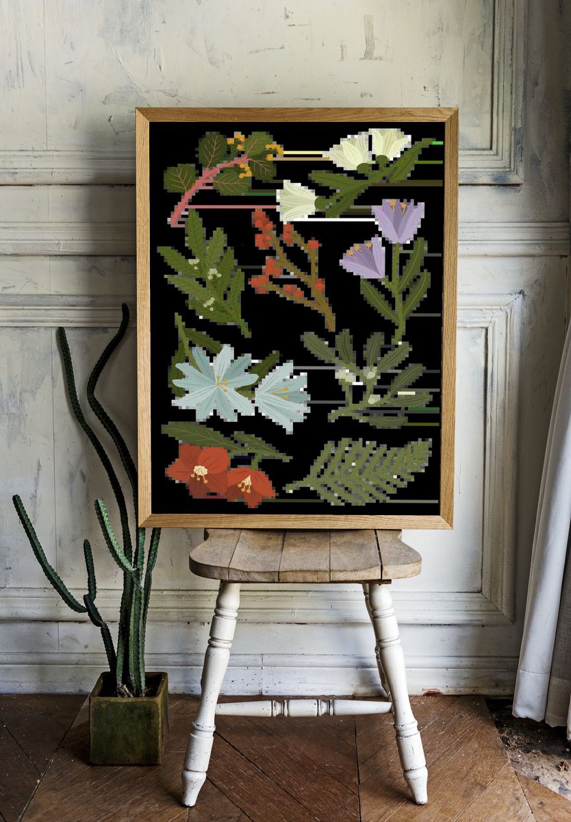 Hand drawn blue lotus. Original. — room view 1