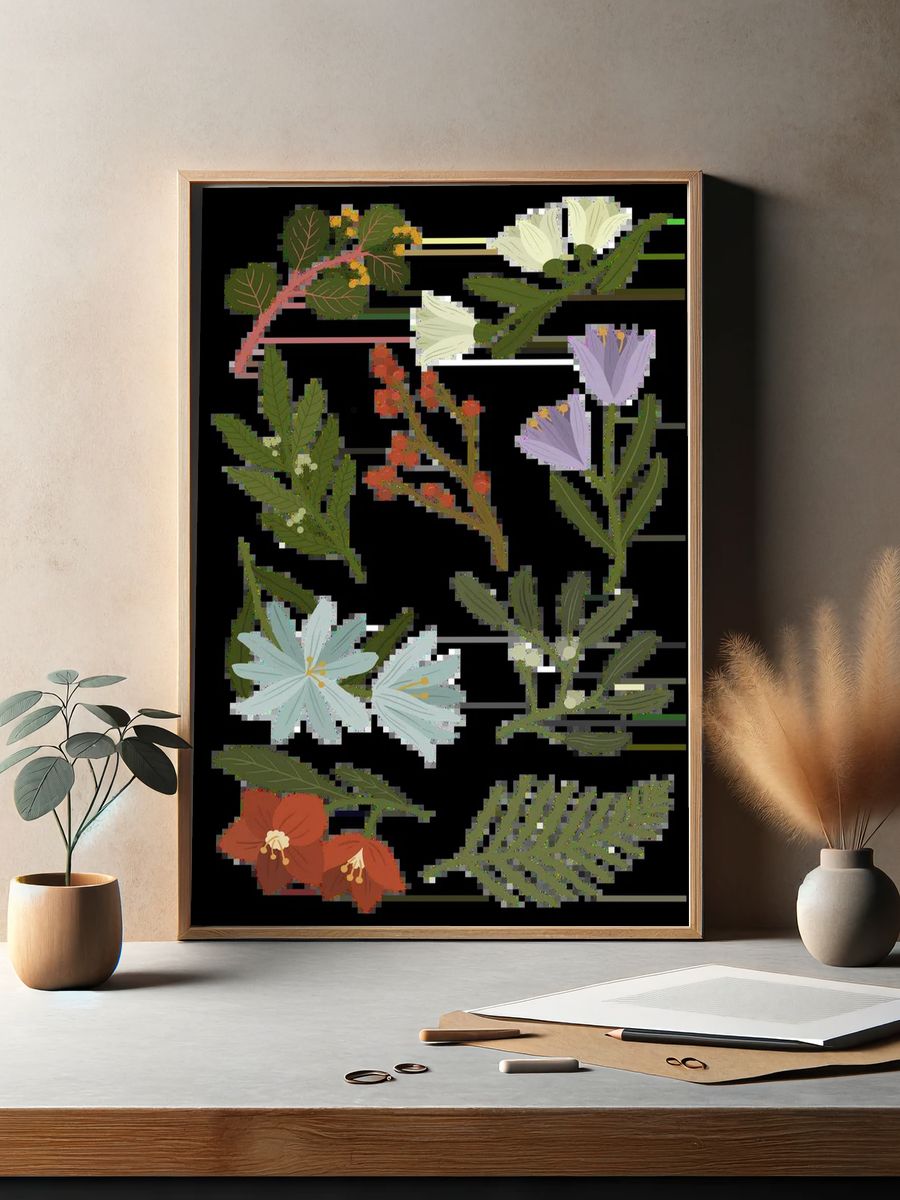 Hand drawn blue lotus. Original. — room view 2
