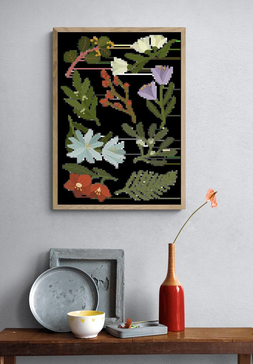 Hand drawn blue lotus. Original. — room view 3