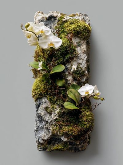 Mossy Orchid Stone Botanical Print. poster print