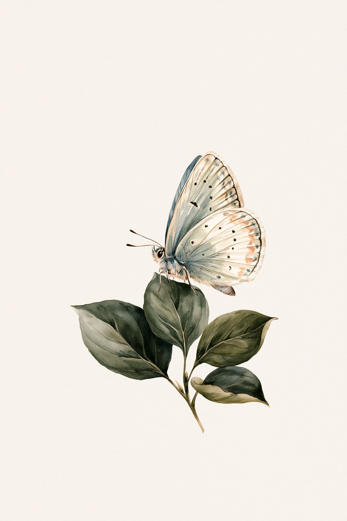 Butterfly on Leaves Watercolor Print. poster detail