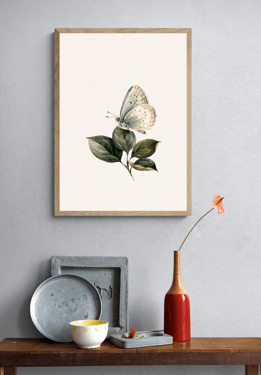 Butterfly on Leaves Watercolor Print. — room view 3