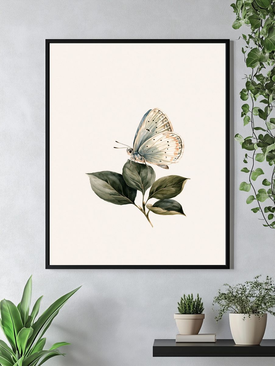 Butterfly on Leaves Watercolor Print. — room view 4