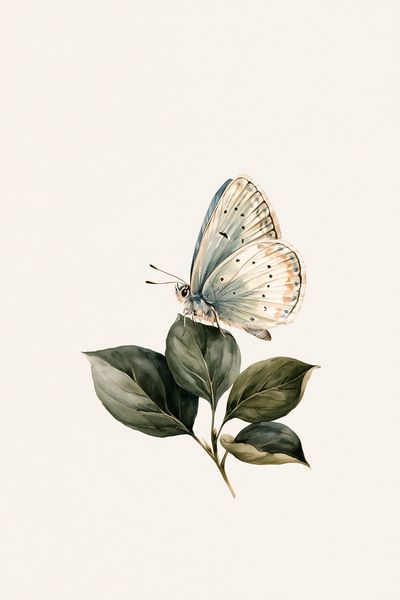 Butterfly on Leaves Watercolor Print. poster