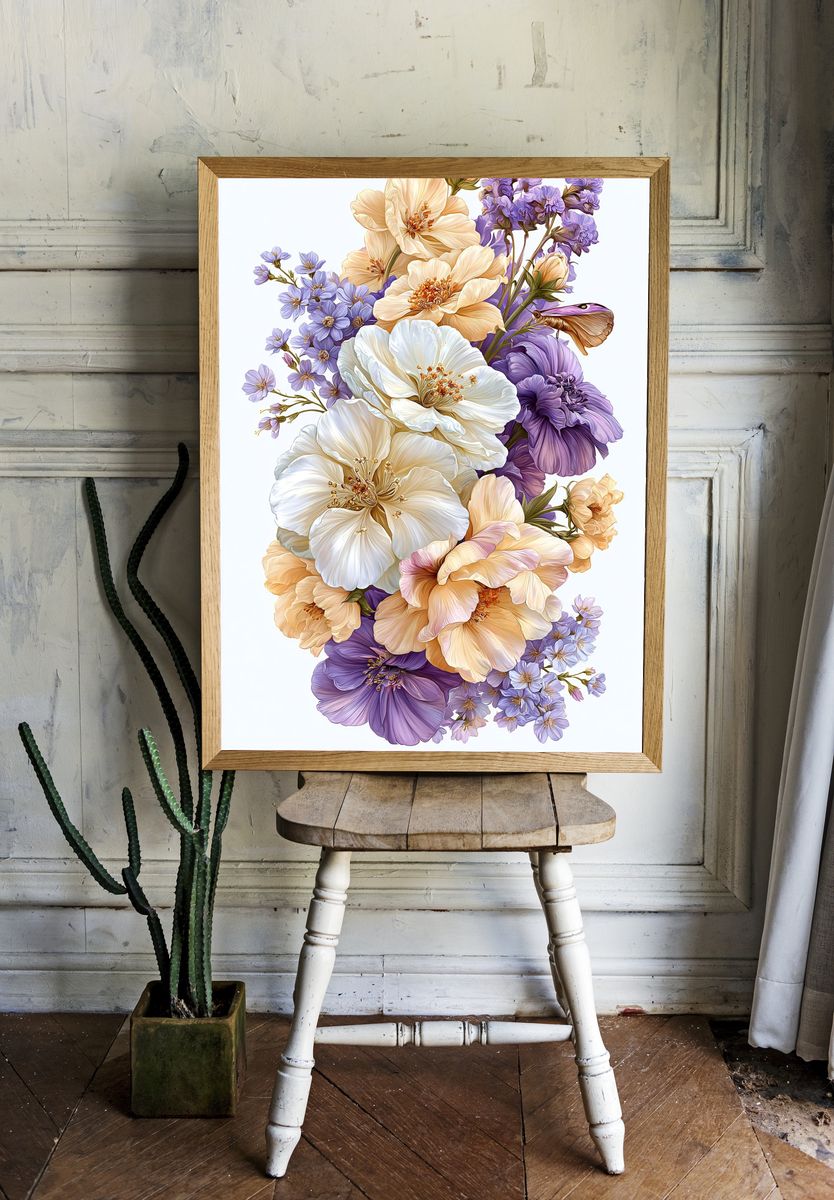 Pastel Floral Bouquet Illustration Poster. — room view 1