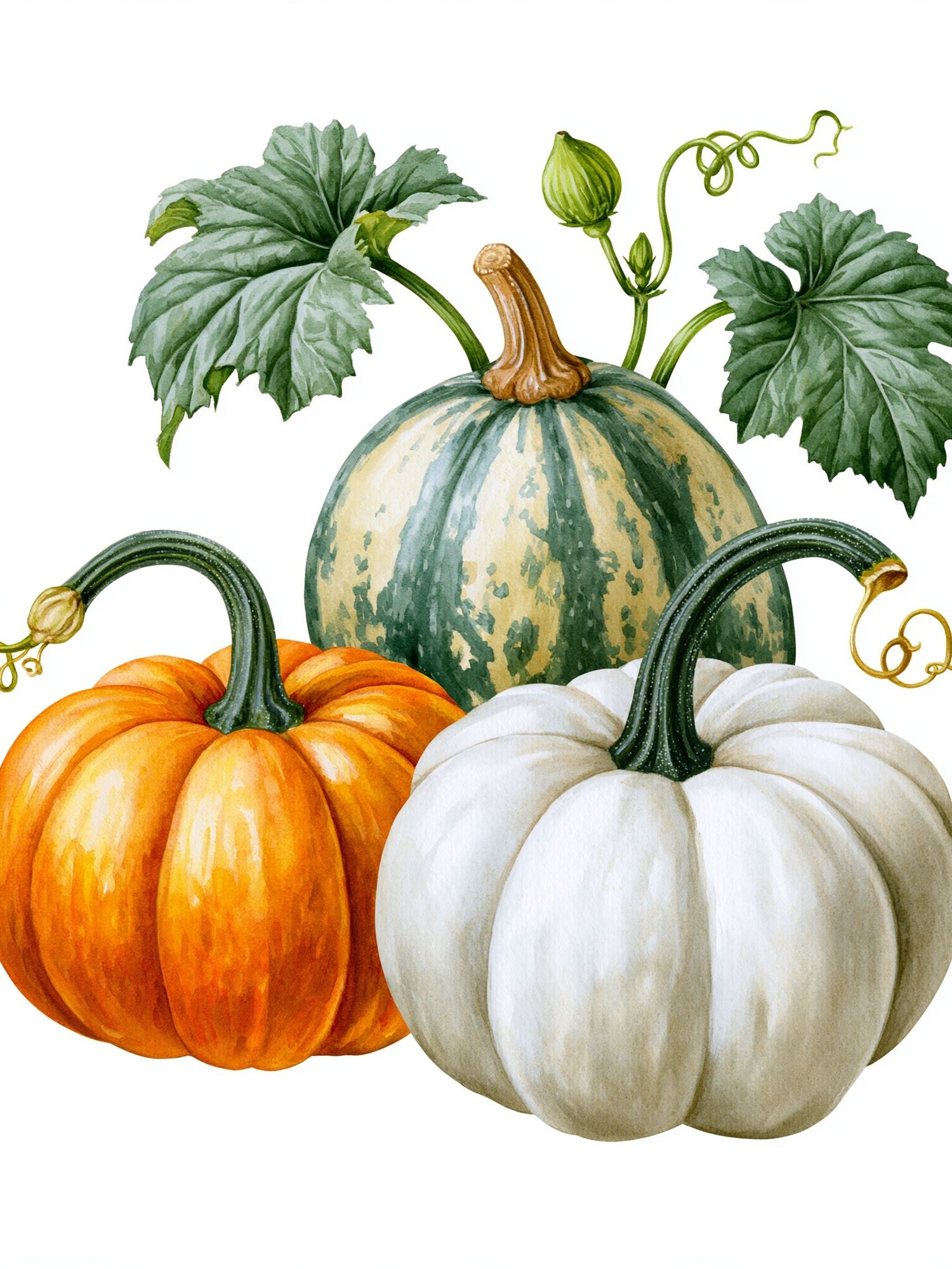 Autumn Pumpkins Watercolor Print. poster — botanical art