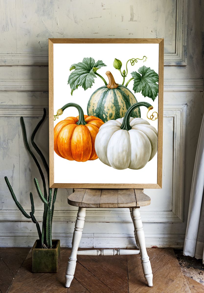 Autumn Pumpkins Watercolor Print. — room view 1