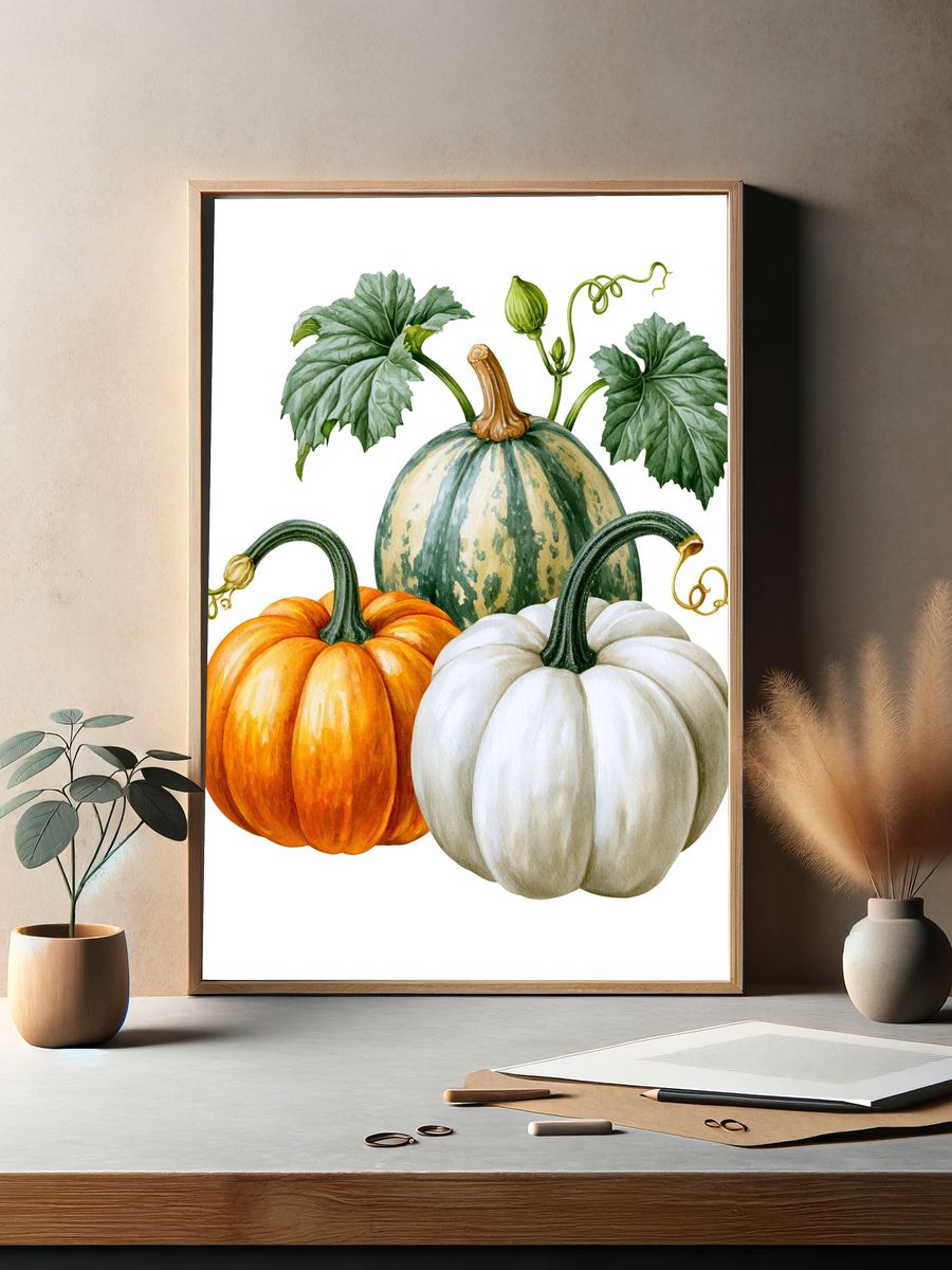 Autumn Pumpkins Watercolor Print. — room view 2