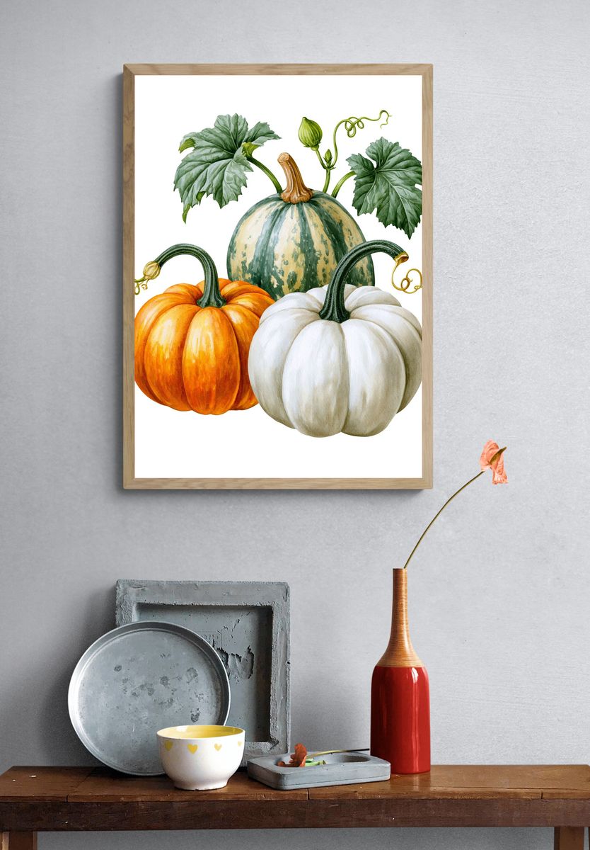Autumn Pumpkins Watercolor Print. — room view 3