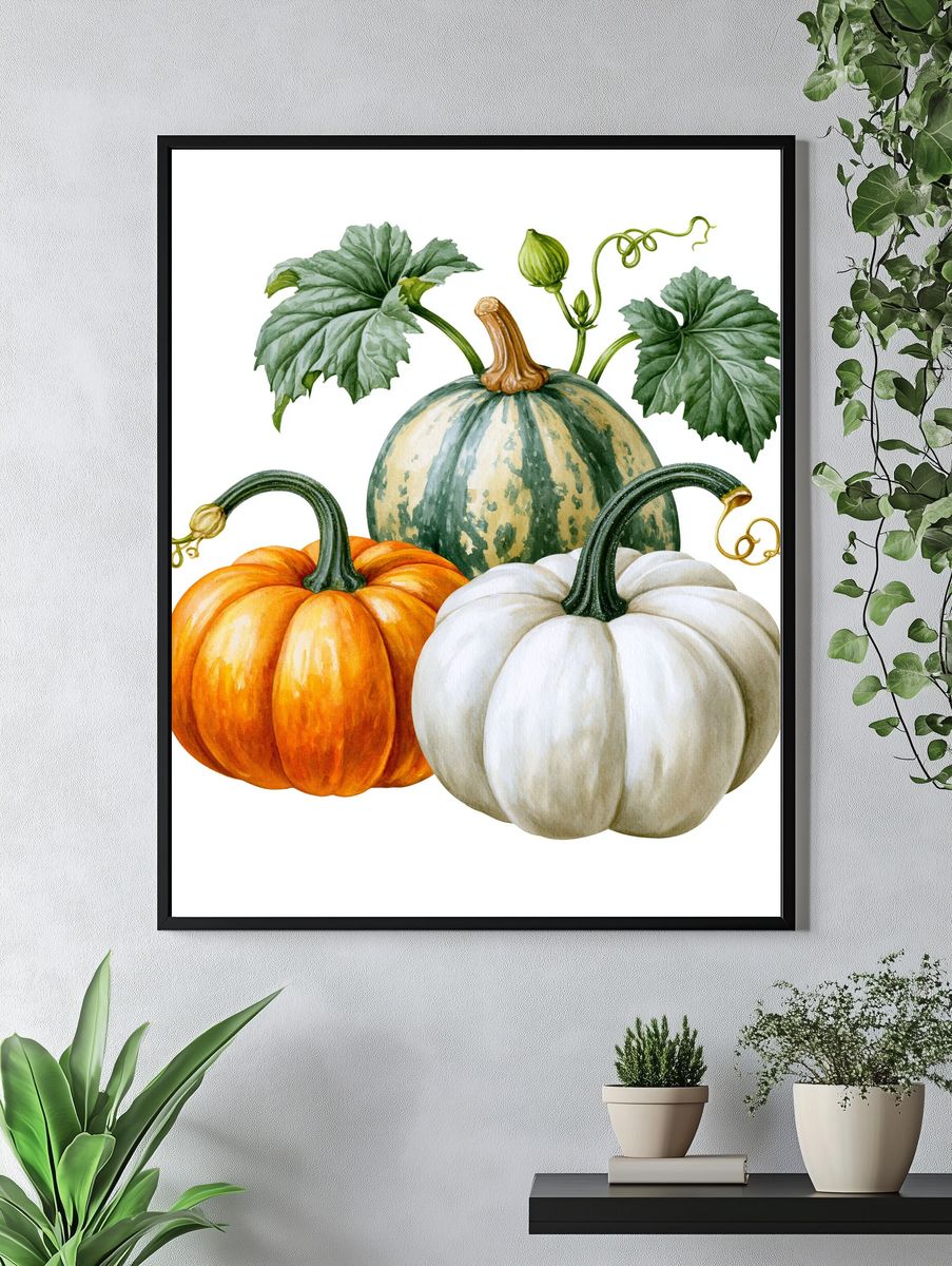 Autumn Pumpkins Watercolor Print. — room view 4
