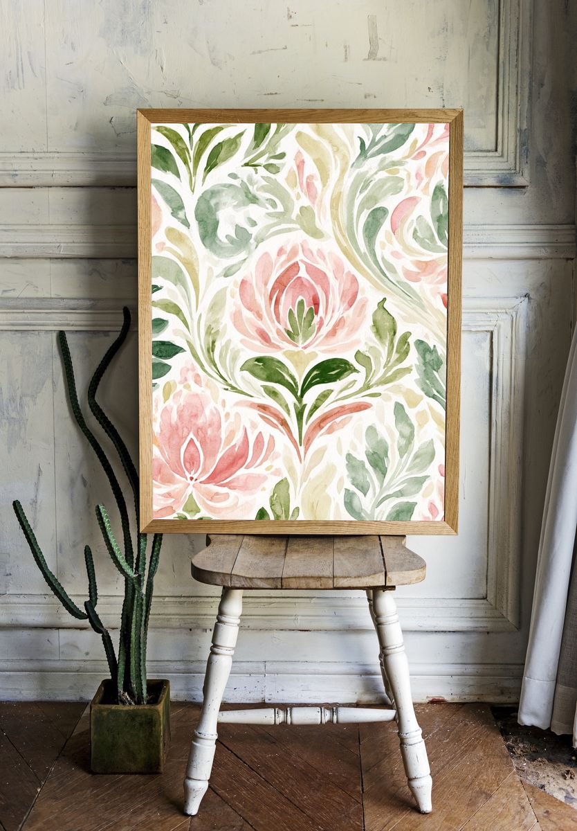 Pastel Floral Watercolor Print. — room view 1