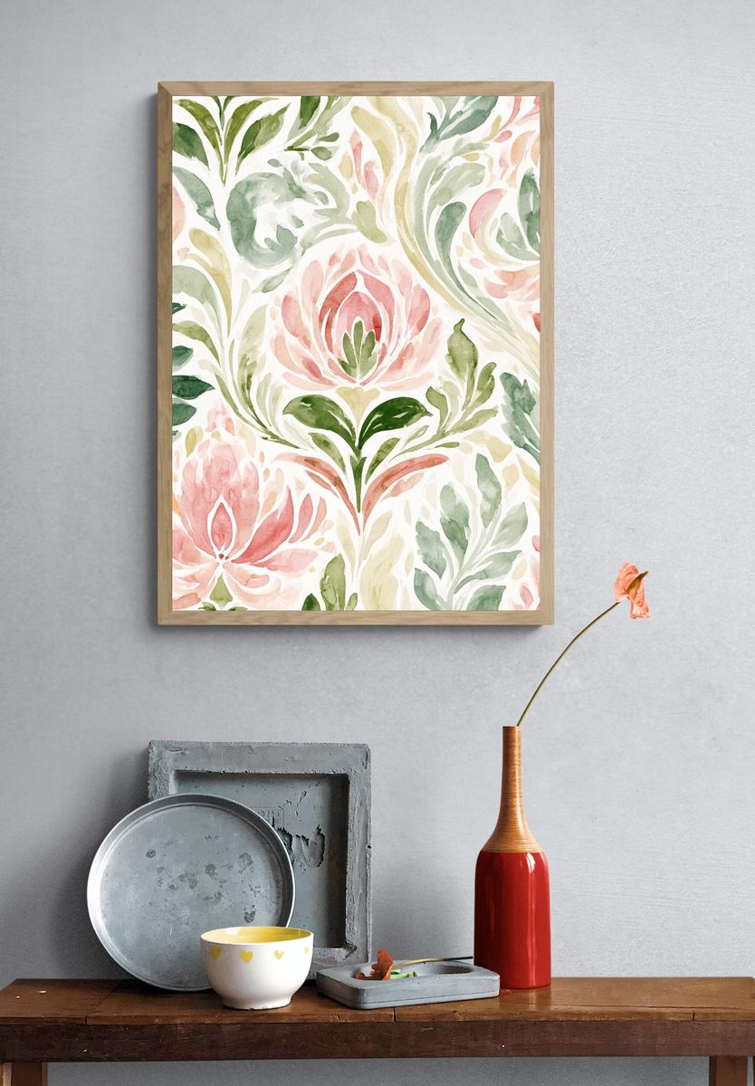 Pastel Floral Watercolor Print. — room view 3