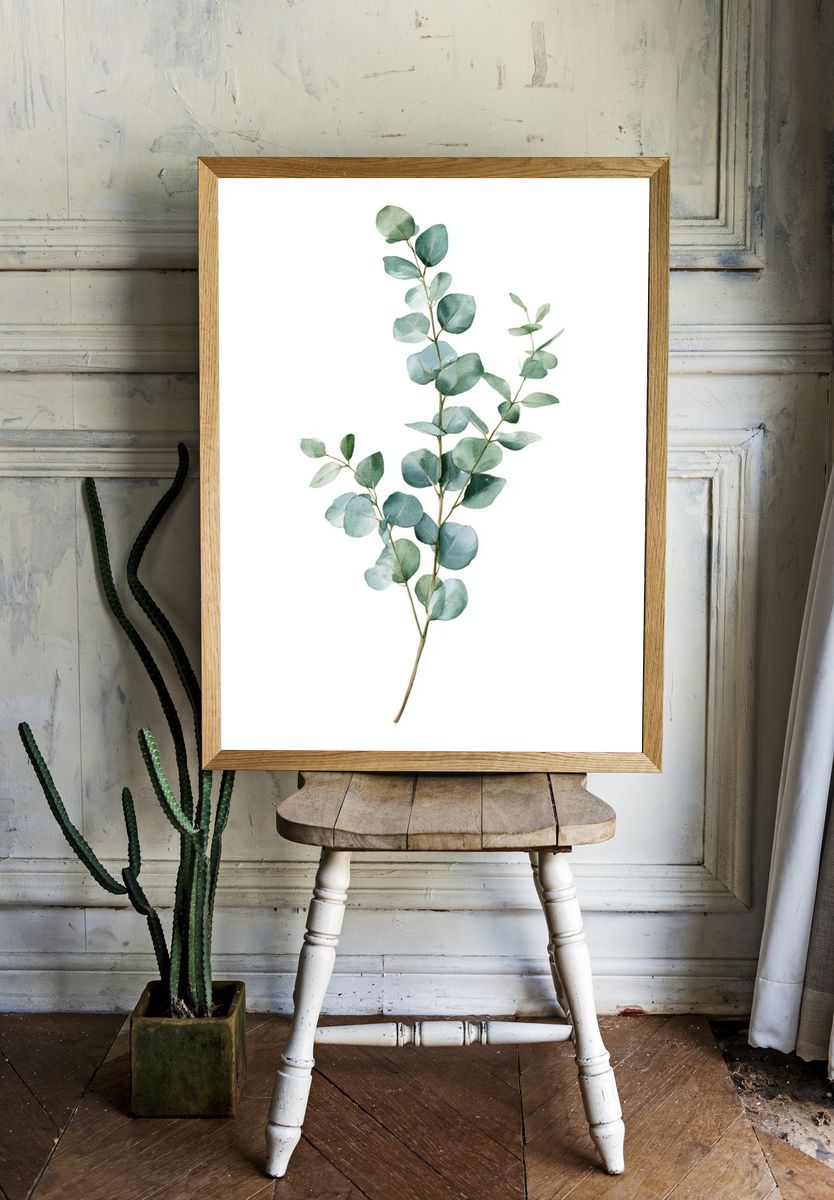 Eucalyptus Branch Watercolor Print. — room view 1