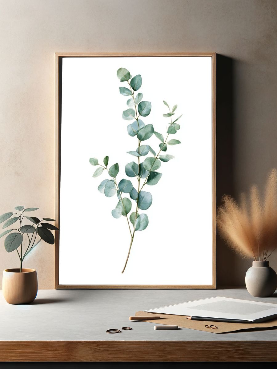 Eucalyptus Branch Watercolor Print. — room view 2