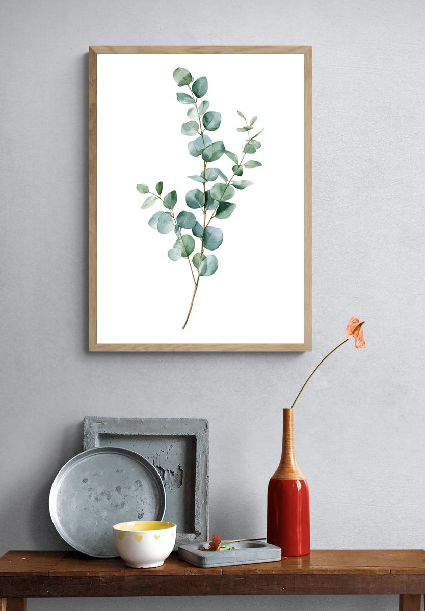 Eucalyptus Branch Watercolor Print. — room view 3