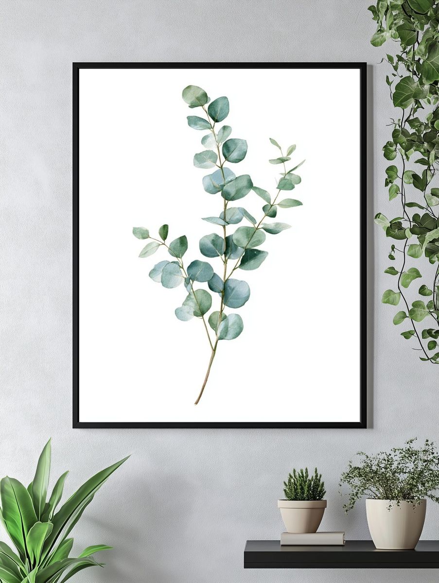 Eucalyptus Branch Watercolor Print. — room view 4
