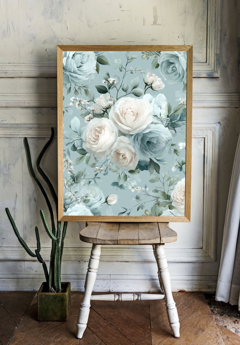 Blue Rose Floral Pattern Print room preview