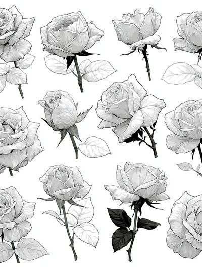 White Roses Botanical Print.