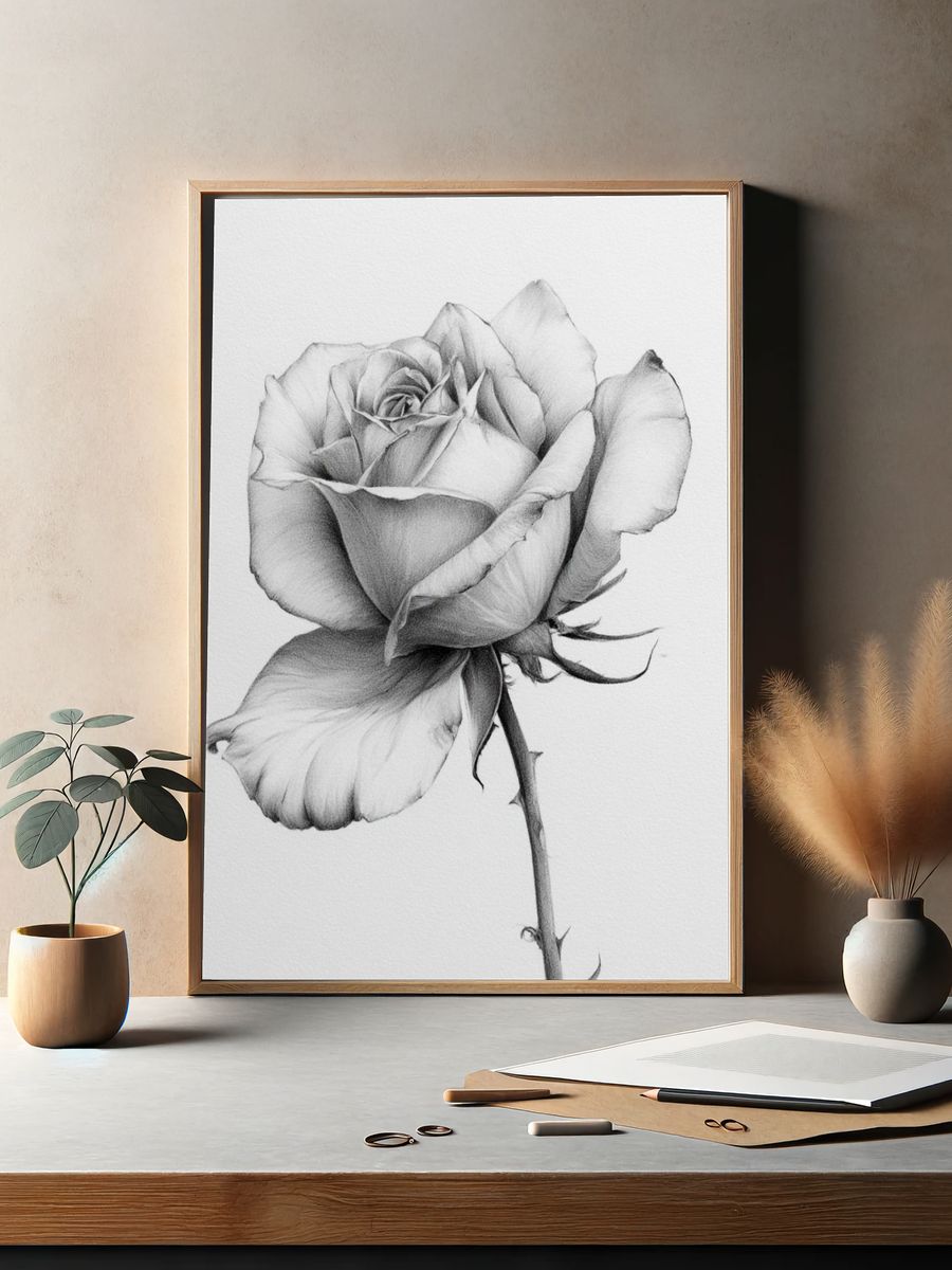 Single Rose Botanical Print. — room view 2