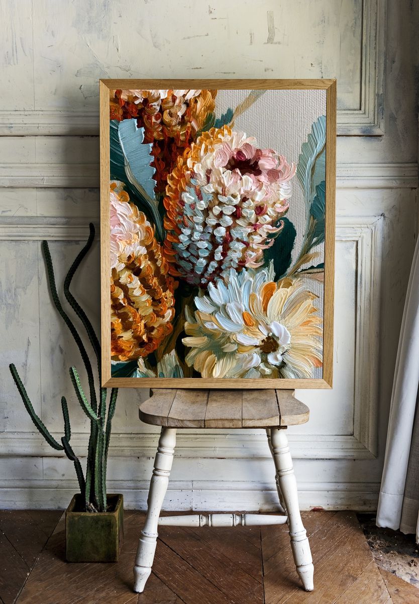Textured Floral Bouquet Print. room preview