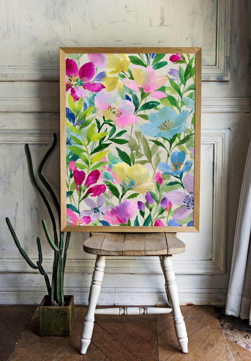 Pastel Wildflower Watercolor Poster. room preview