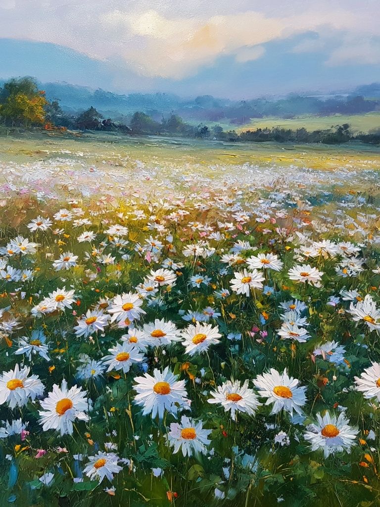Daisy Meadow Landscape Print. poster — botanical art