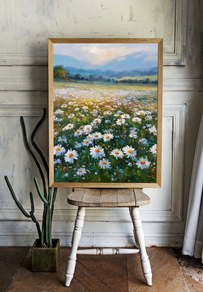 Daisy Meadow Landscape Print. room preview