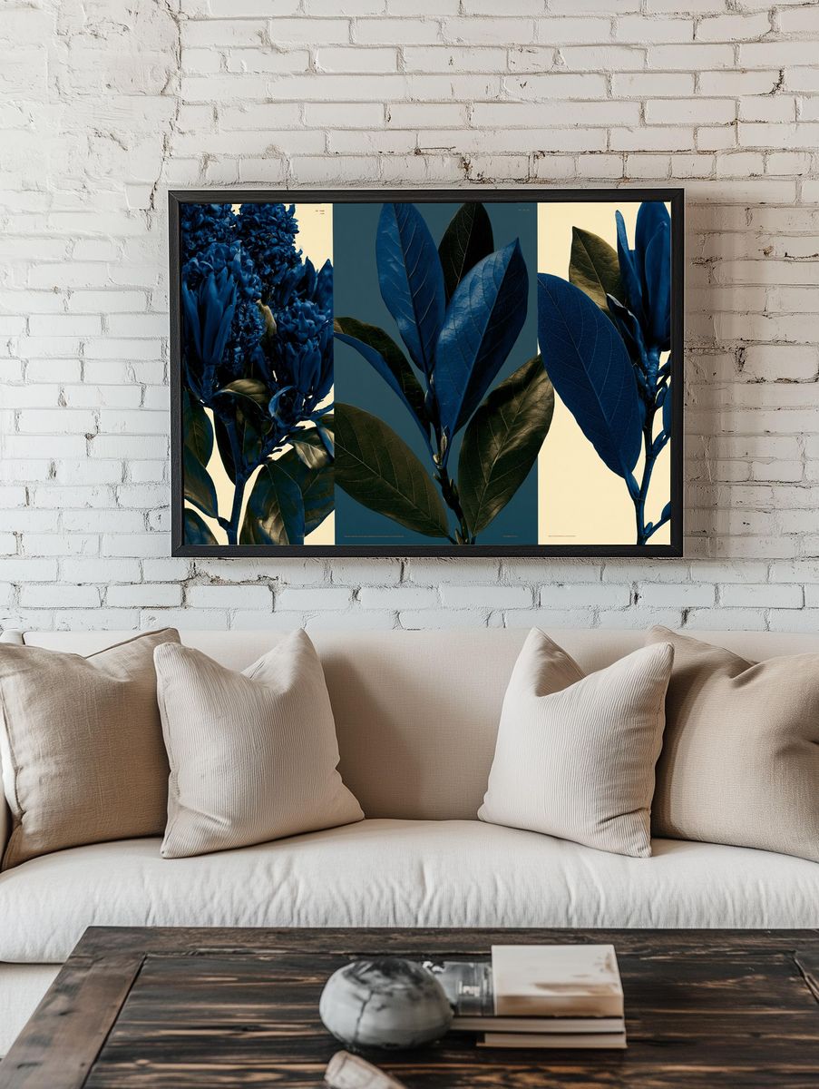 Blue Botanical Leaves Poster. — room view 1