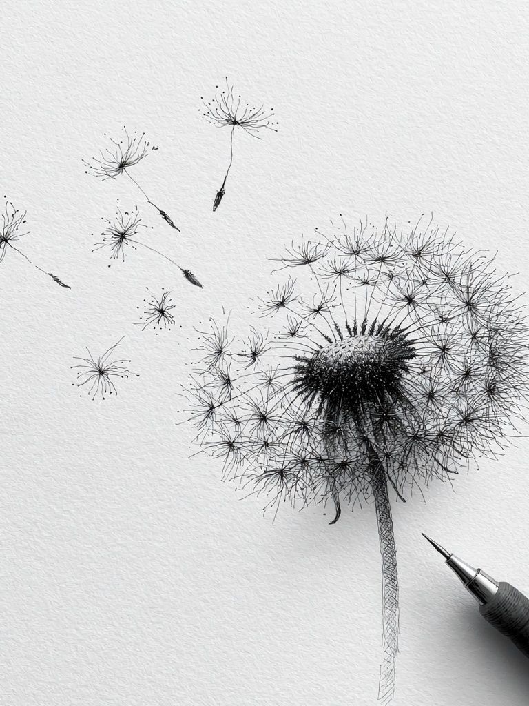 Dandelion Sketch Minimalist Print. poster — botanical art