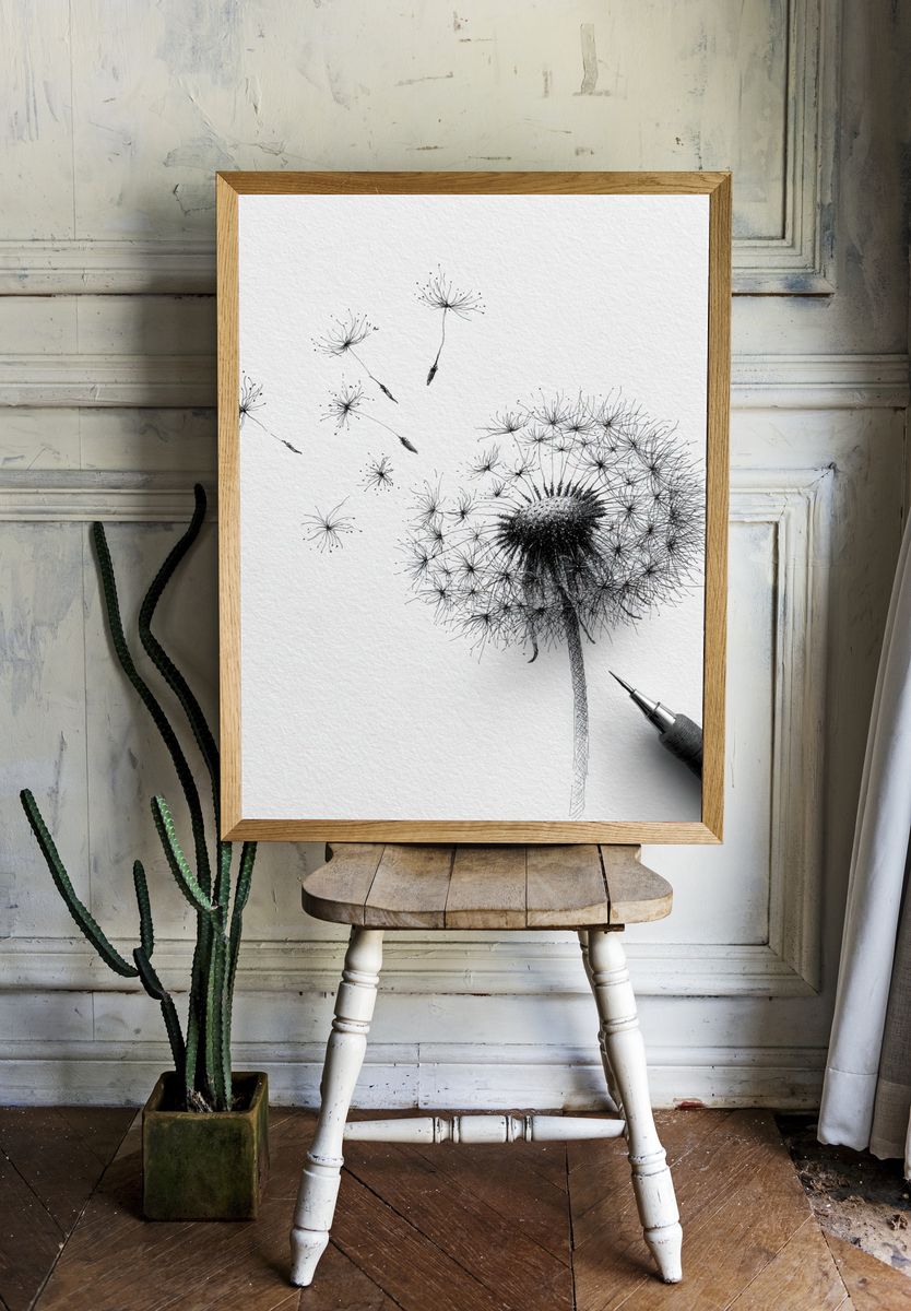 Dandelion Sketch Minimalist Print. — room view 1