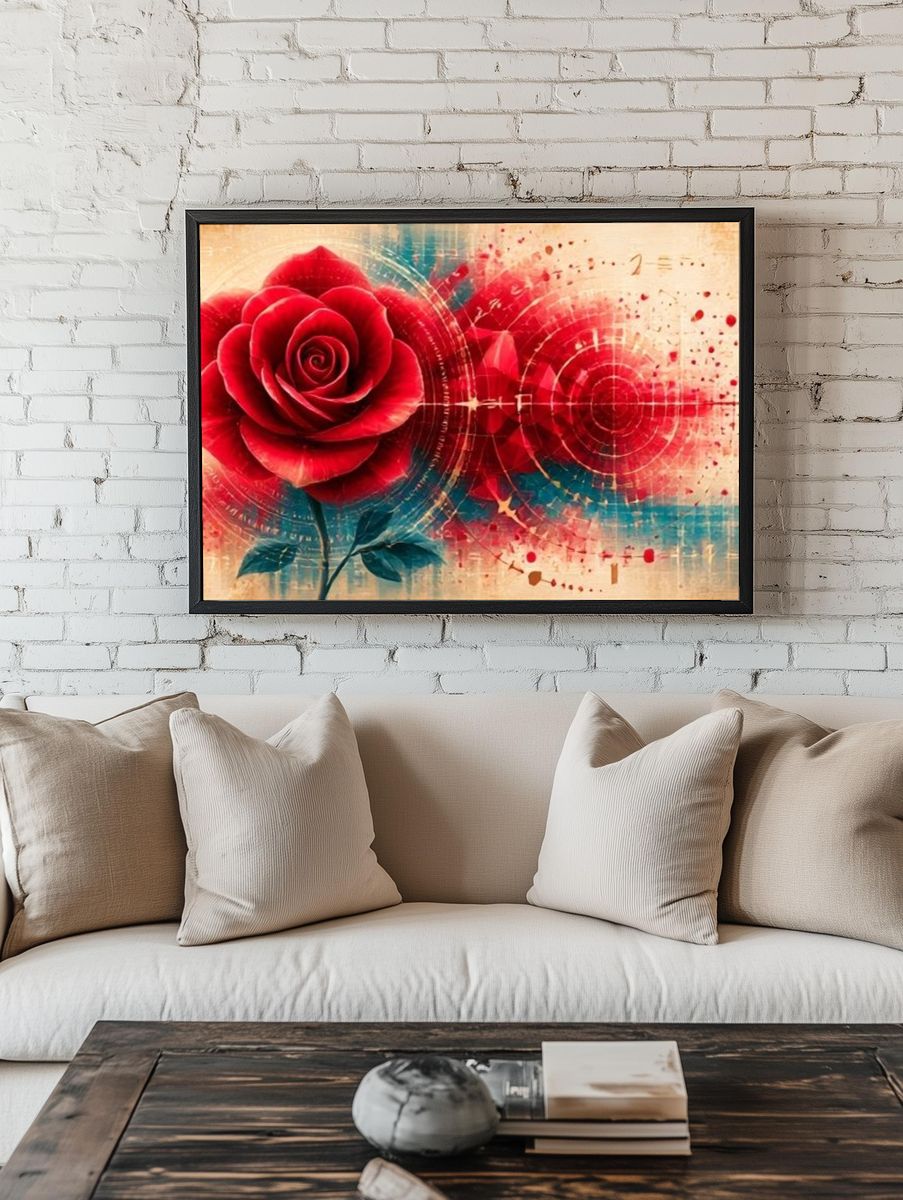 Crimson Rose Abstract Print. — room view 1