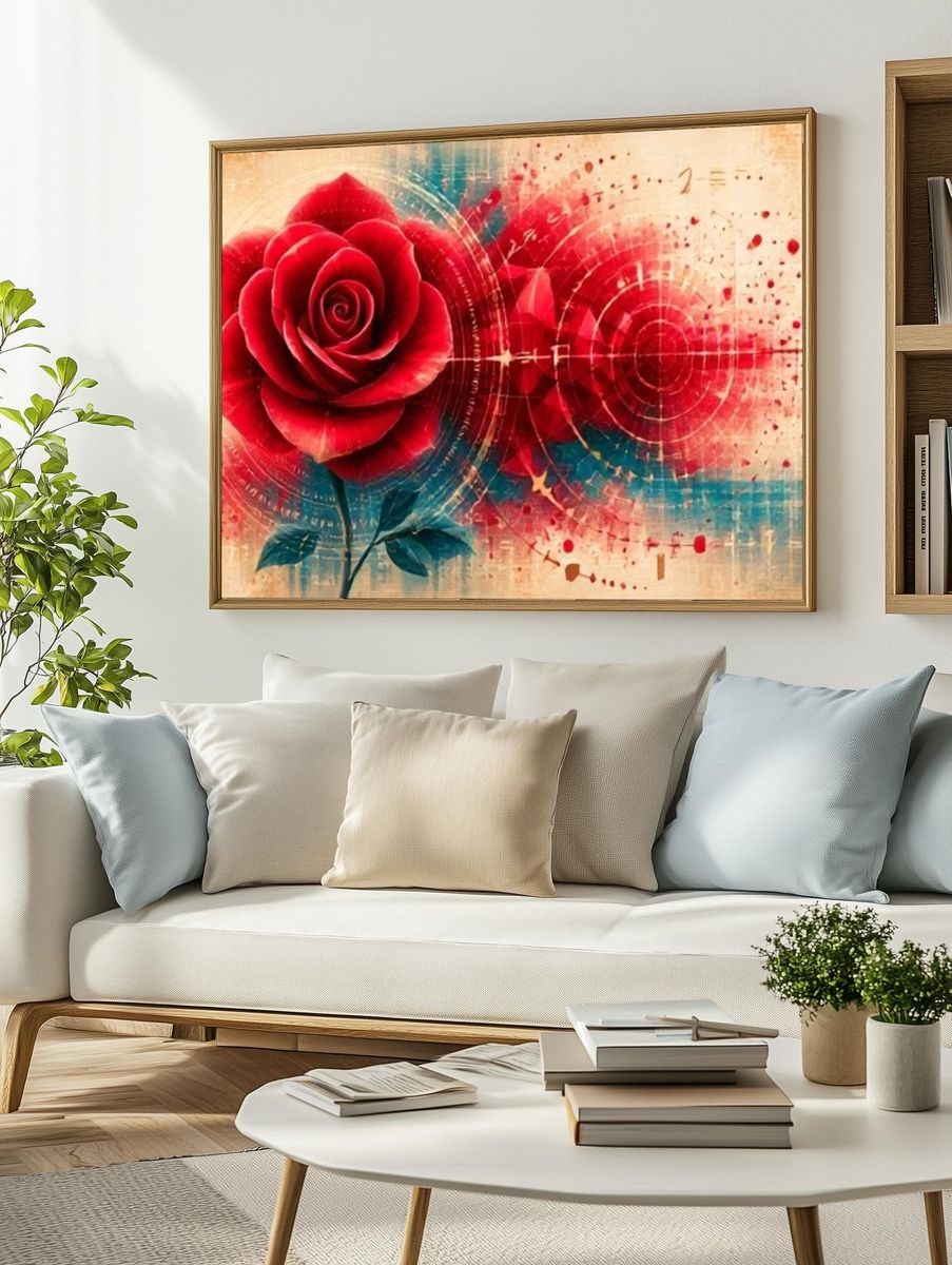 Crimson Rose Abstract Print. — room view 2