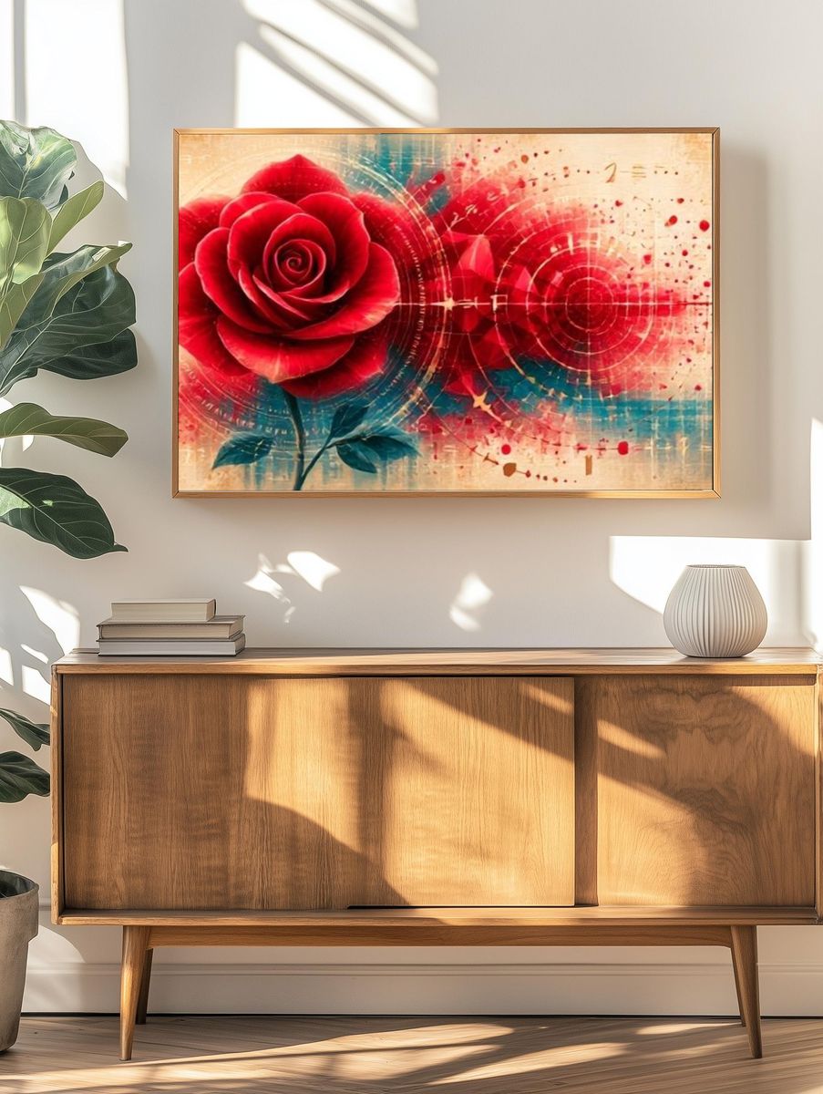 Crimson Rose Abstract Print. — room view 3