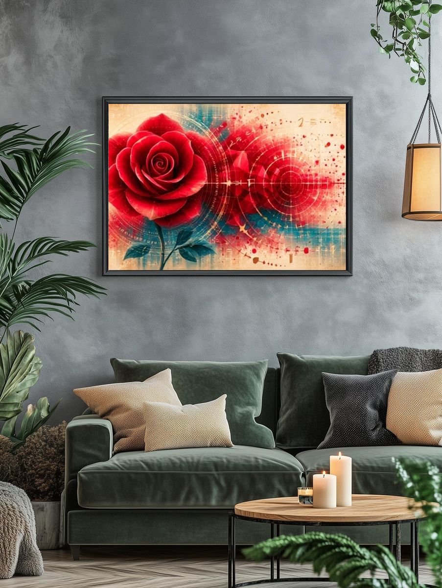 Crimson Rose Abstract Print. — room view 4