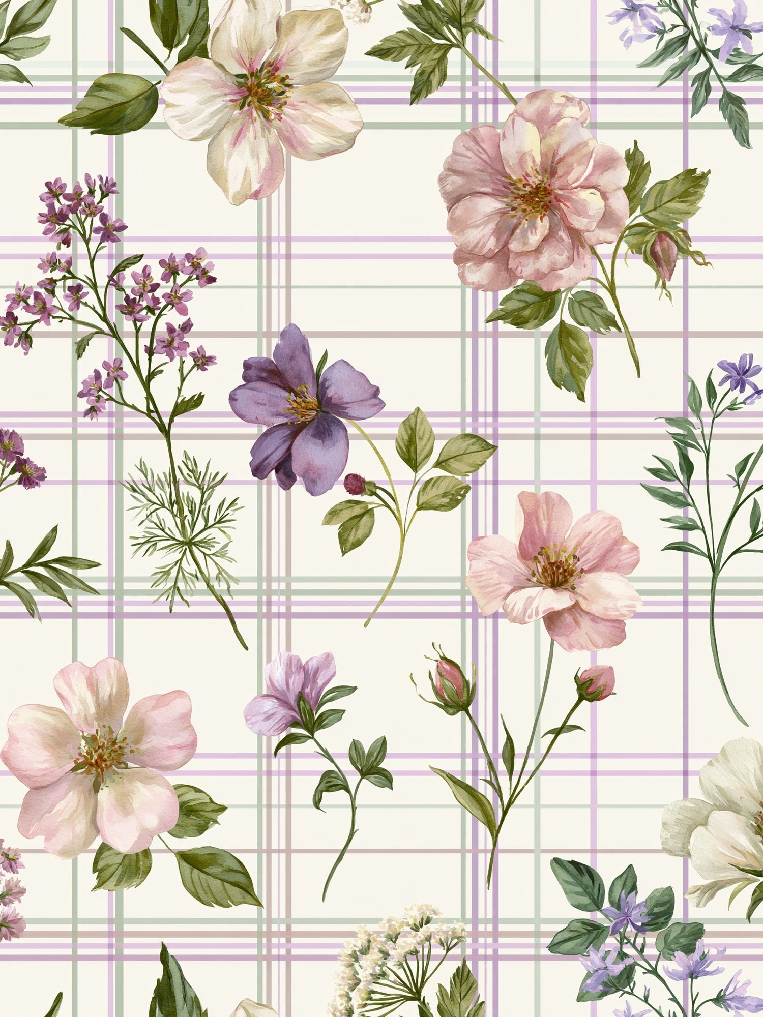Pastel Floral Plaid Botanical Print. poster detail