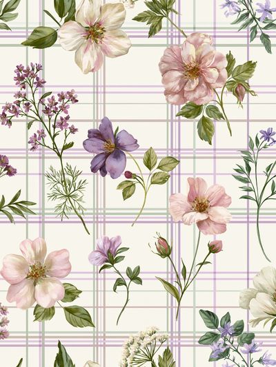 Pastel Floral Plaid Botanical Print. poster