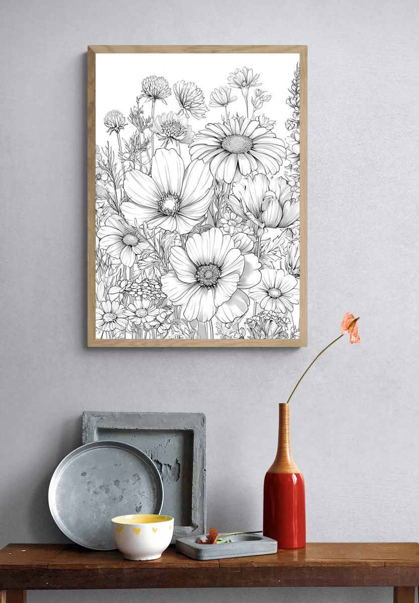 Wildflower Bouquet Botanical Print. — room view 3