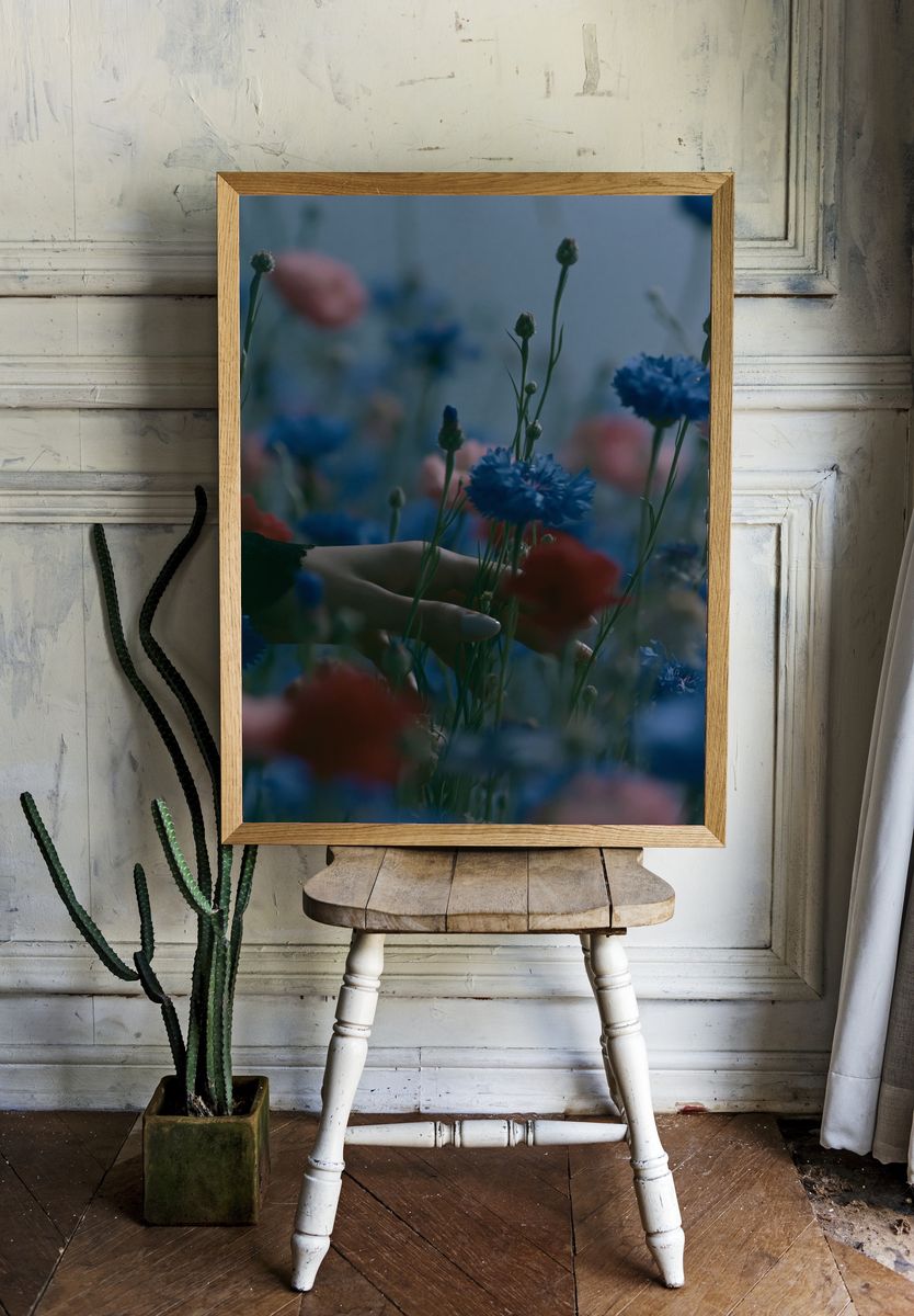 Blue Wildflowers Photography Poster. — room view 1