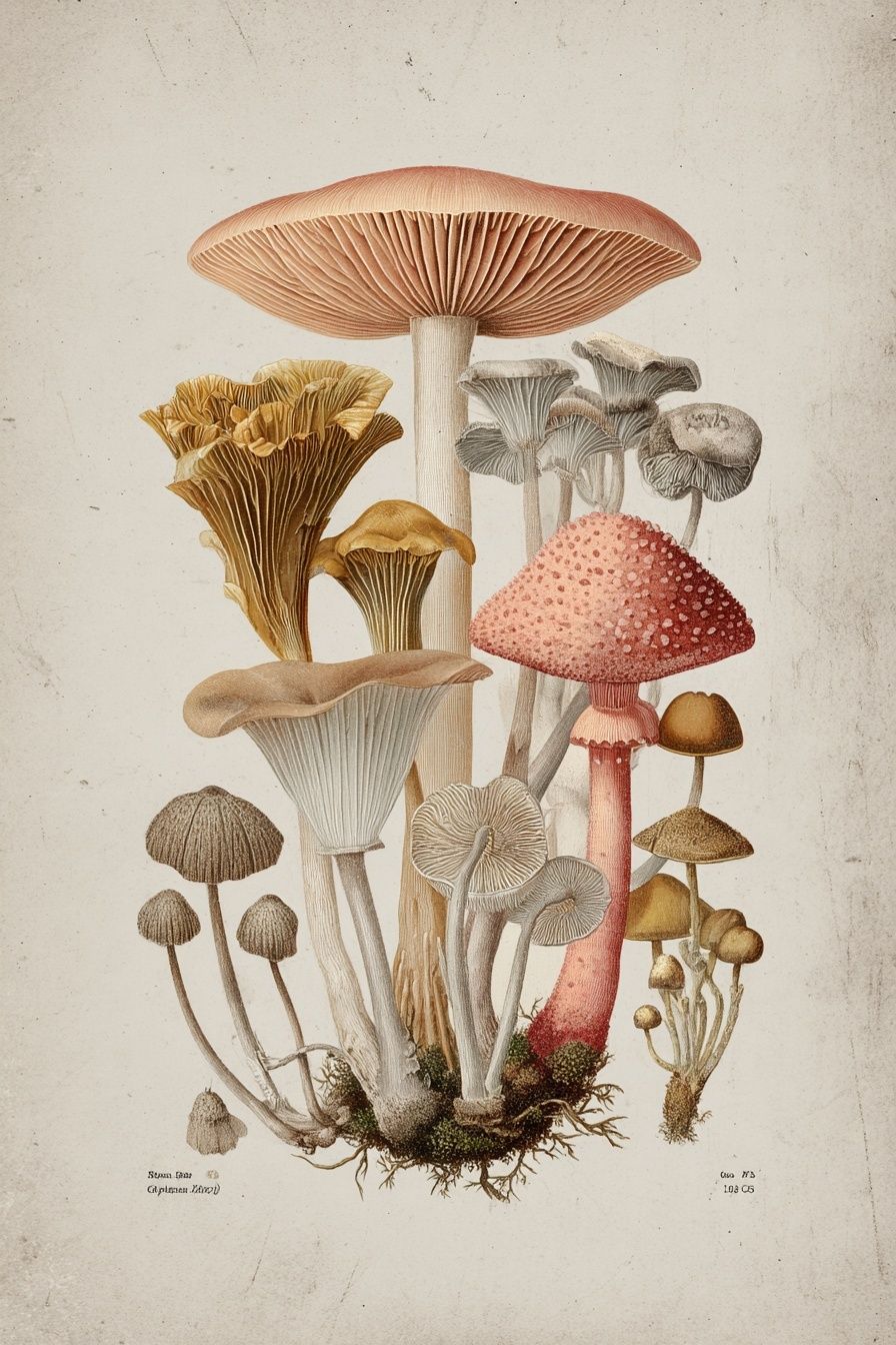 Mushroom Botanical Illustration Poster. poster detail