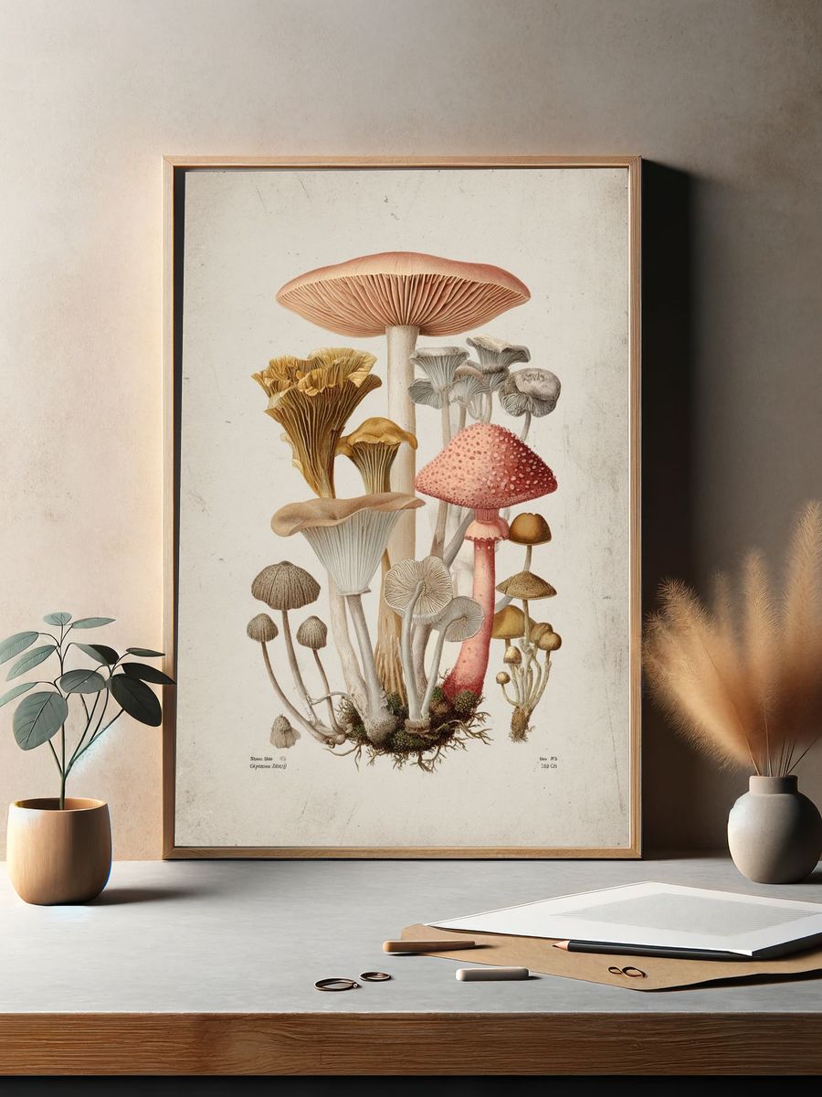 Mushroom Botanical Illustration Poster. — room view 2