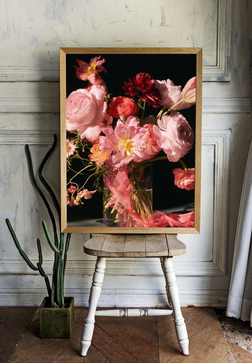 Pink Floral Still Life Poster. — room view 1