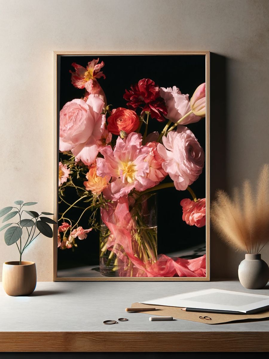 Pink Floral Still Life Poster. — room view 2